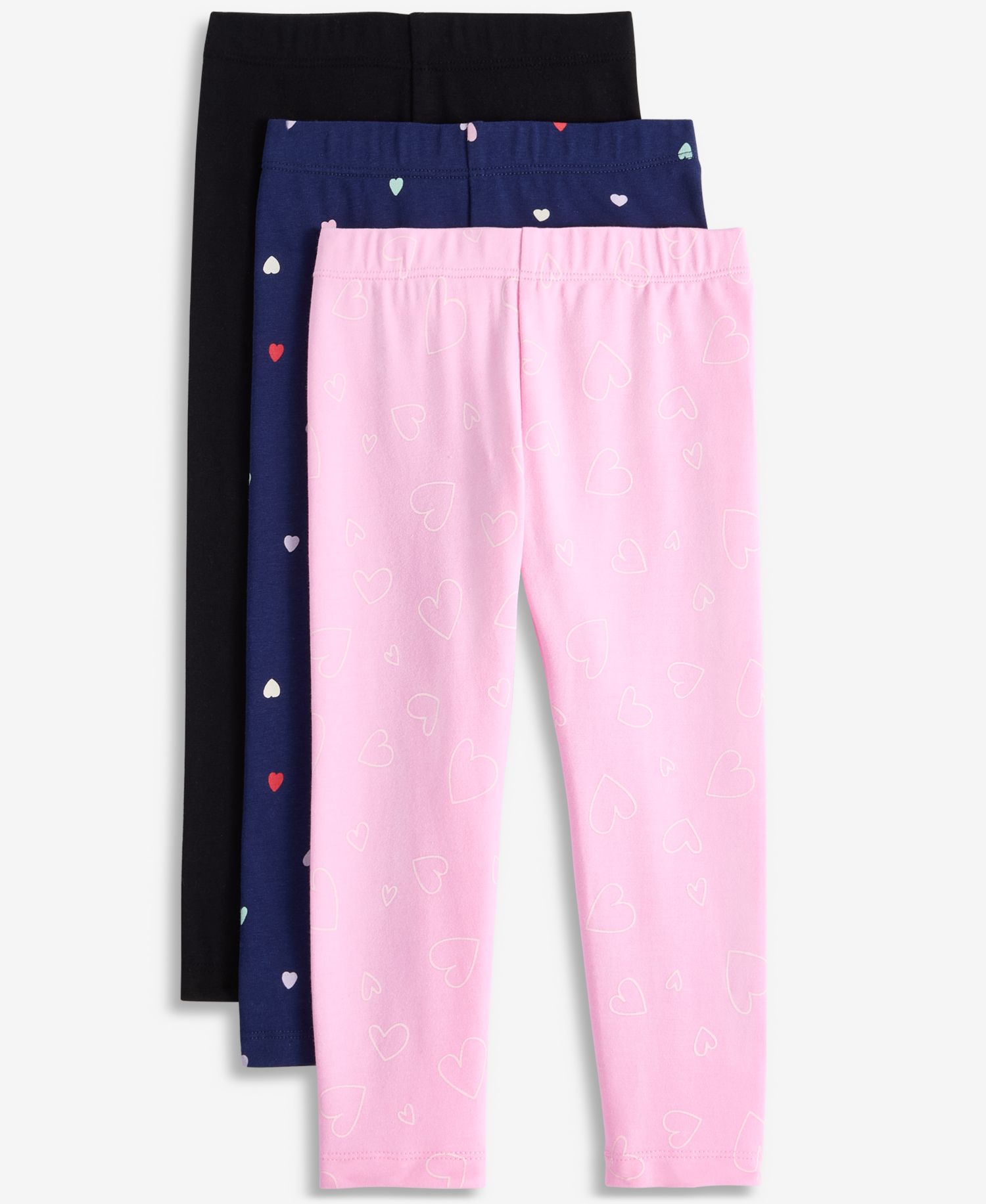 Toddler Girls' 12M-5T Solid and Heart-Print Leggings, 3-Pack
