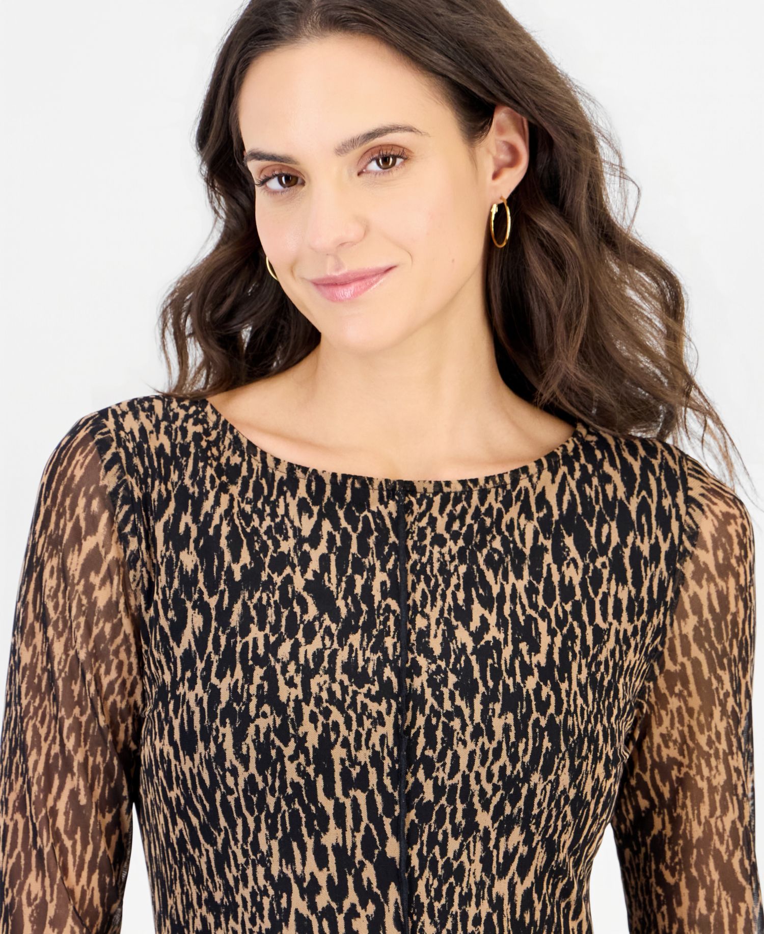 Women's Long-Sleeve Mesh Boat-Neck Dress