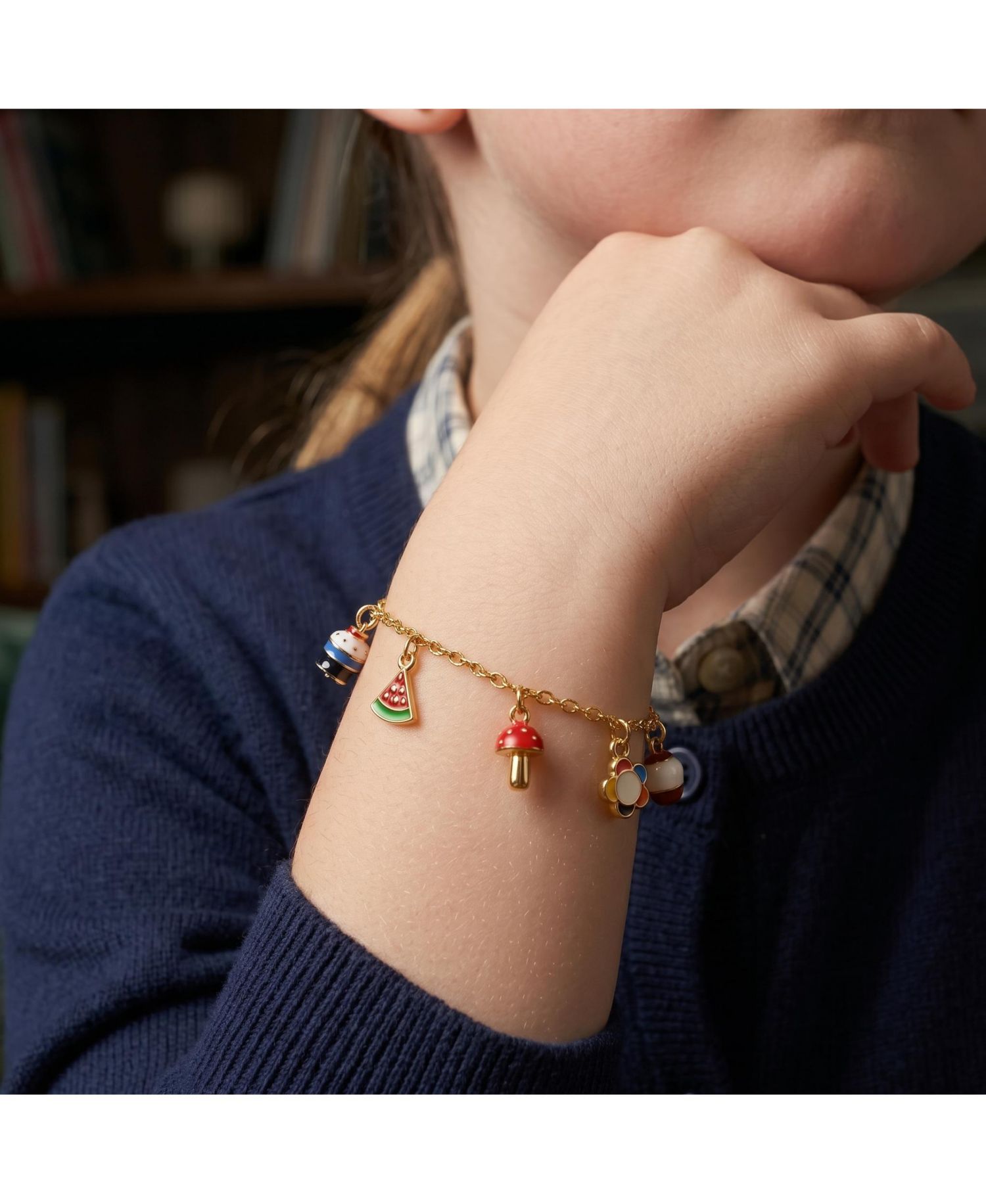 14k Yellow Gold Plated Adjustable Bracelet with Multi-Shaped Charms for Kids