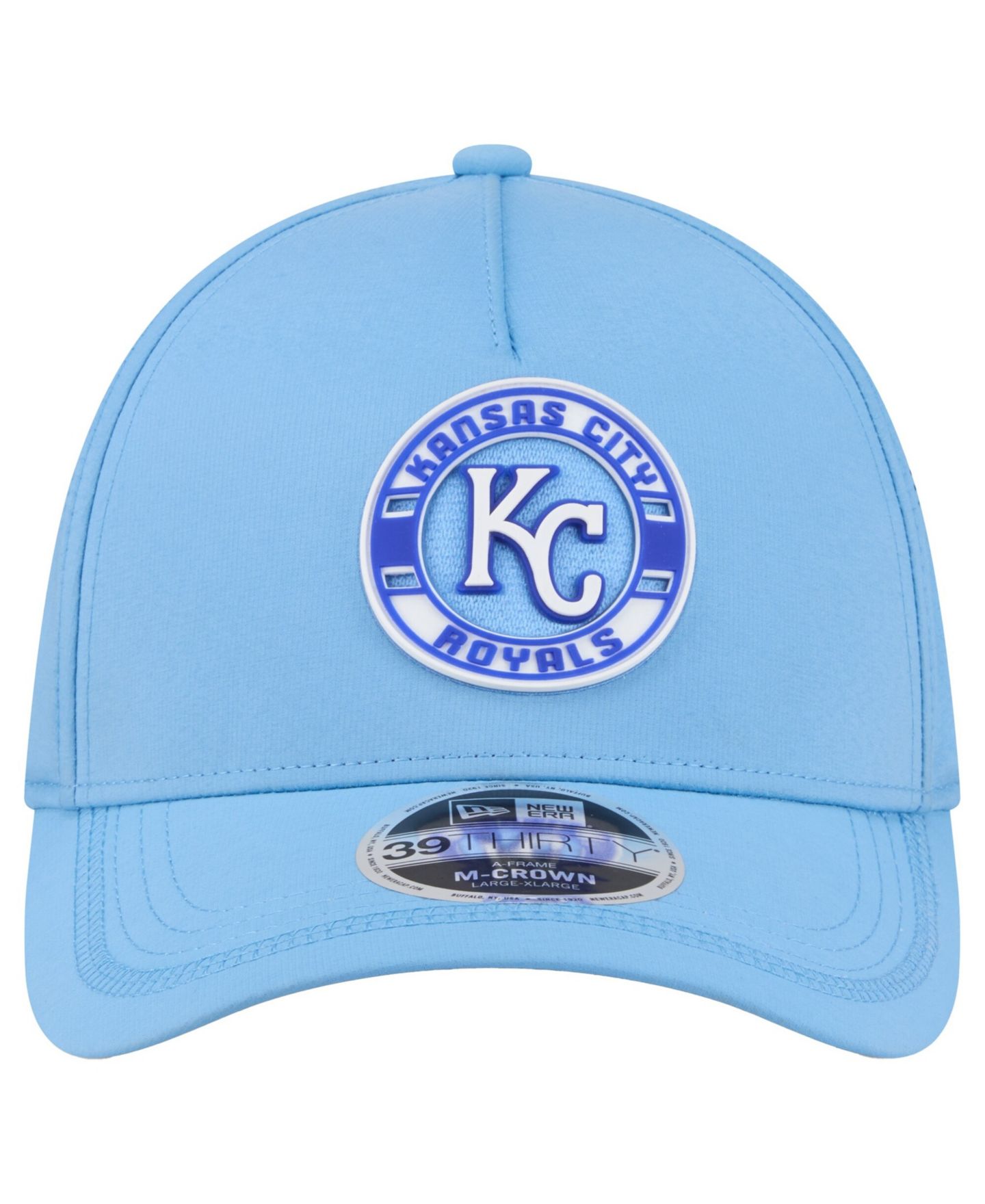 Мужская кепка New Era Light Blue Kansas City Royals Patch 39THIRTY A-Frame M-Crown Perforated Flex Hat — фото 2