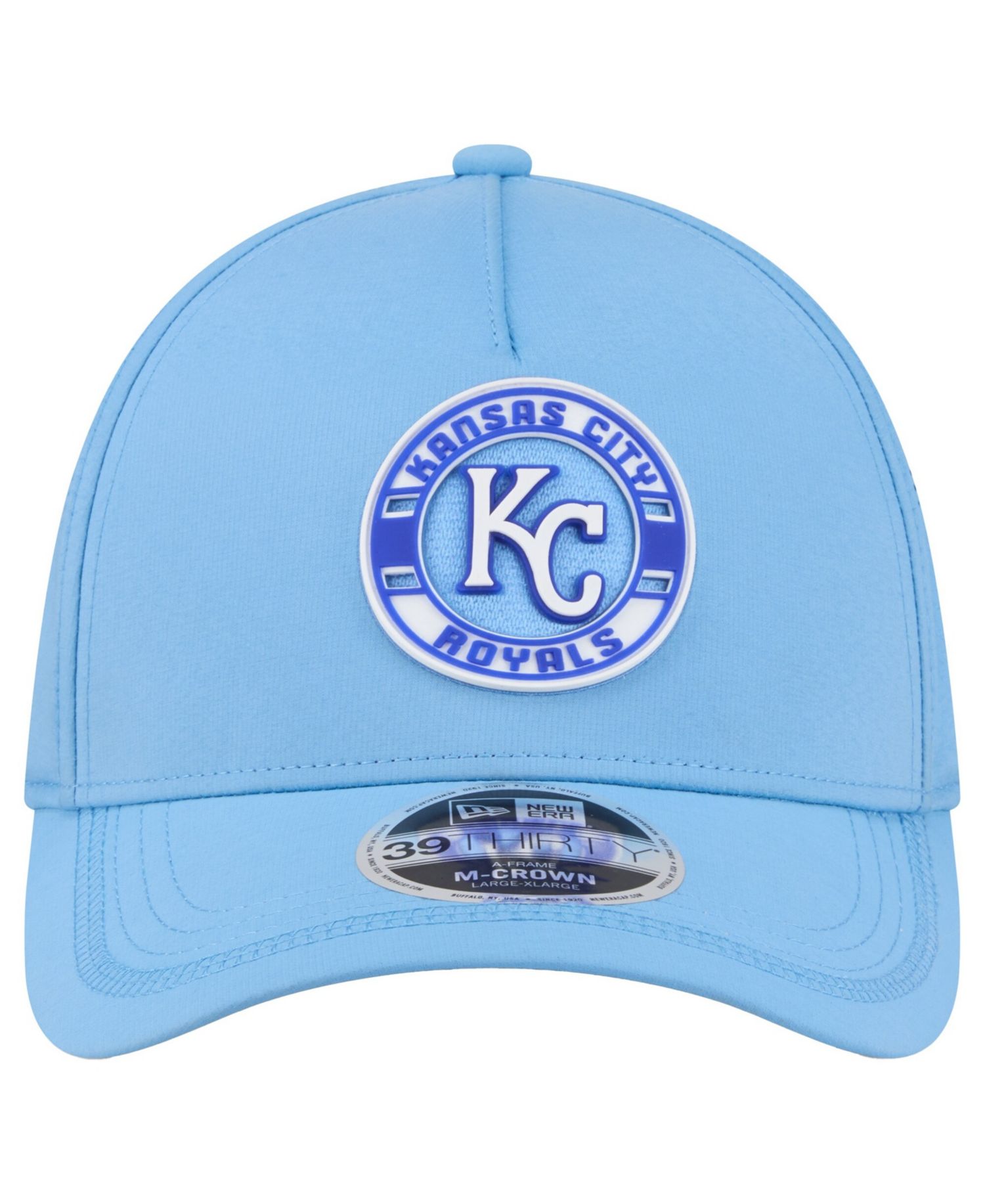 Men's Light Blue Kansas City Royals Patch 39THIRTY A-Frame M-Crown Perforated Flex Hat