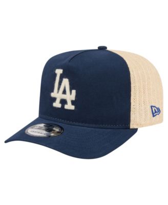 Men's Blue/Natural Los Angeles Dodgers Grained 9FIFTY A-Frame Trucker Adjustable Hat