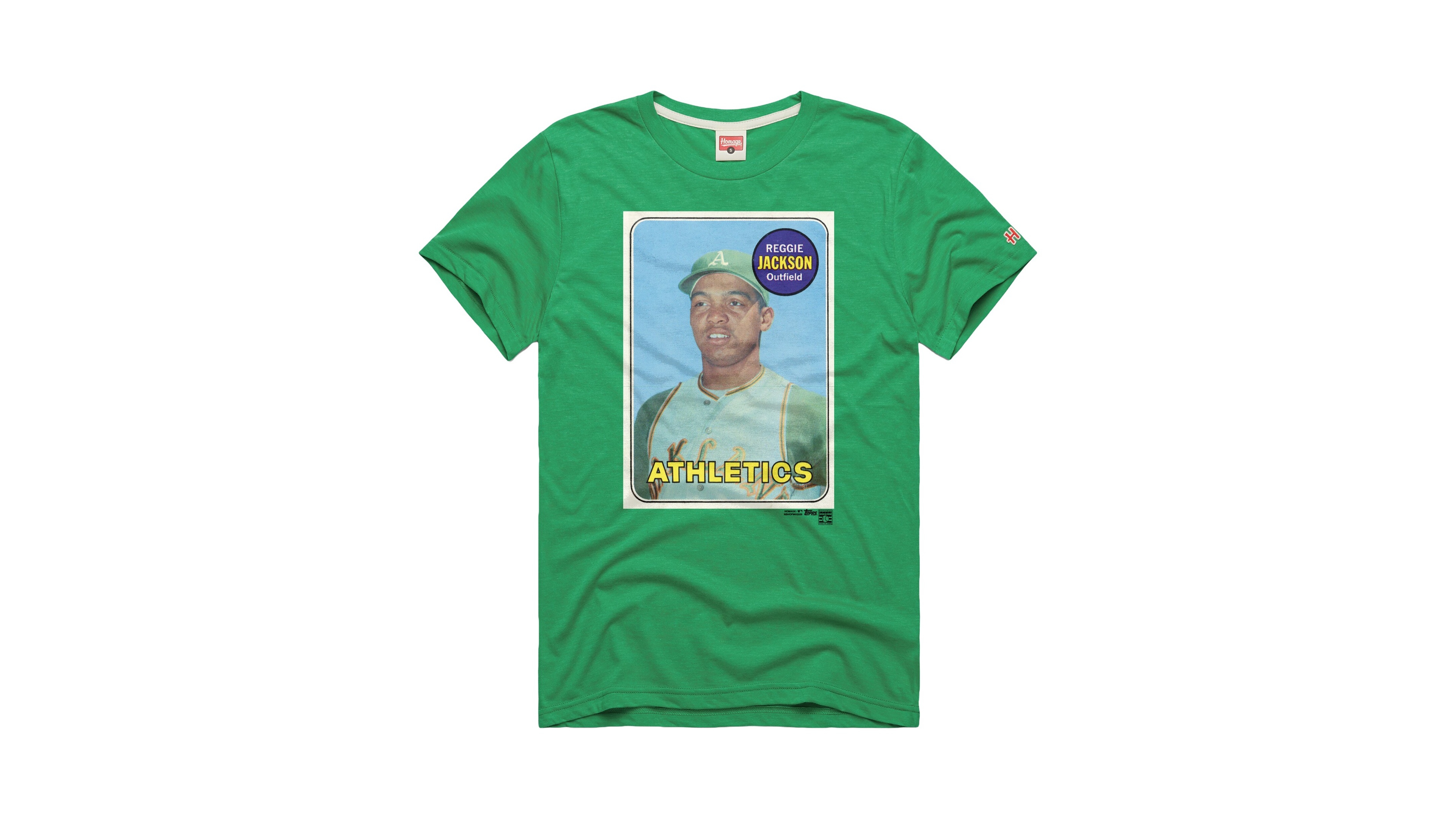 Homage Men's Reggie Jackson Green Athletics Topps Baseball Card Tri-Blend T-Shirt