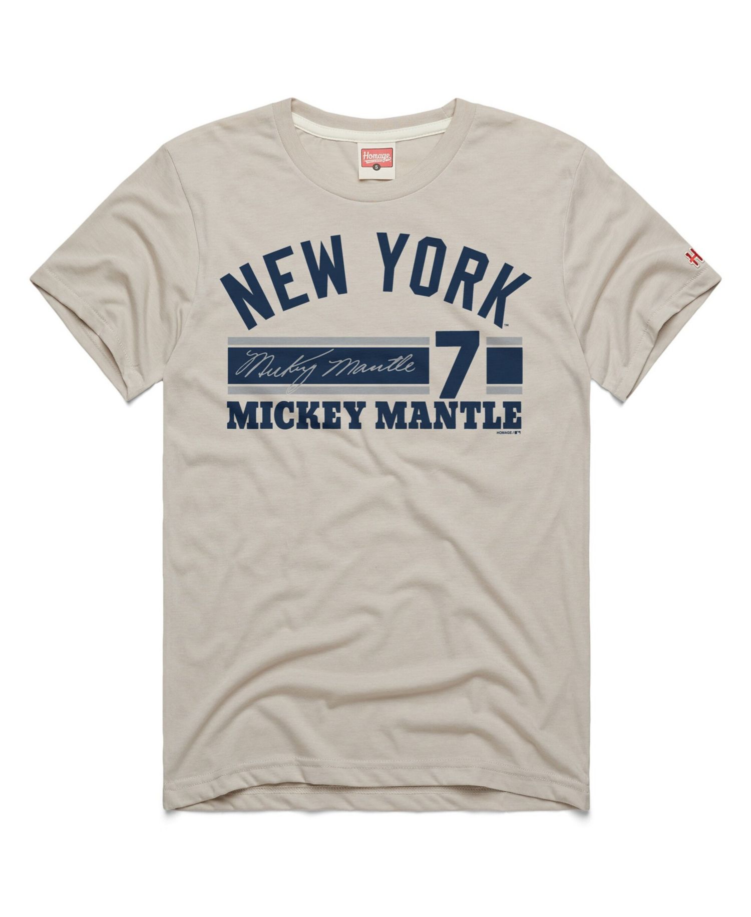 Men's Mickey Mantle Stone New York Yankees Signature Name & Number Tri-Blend T-Shirt