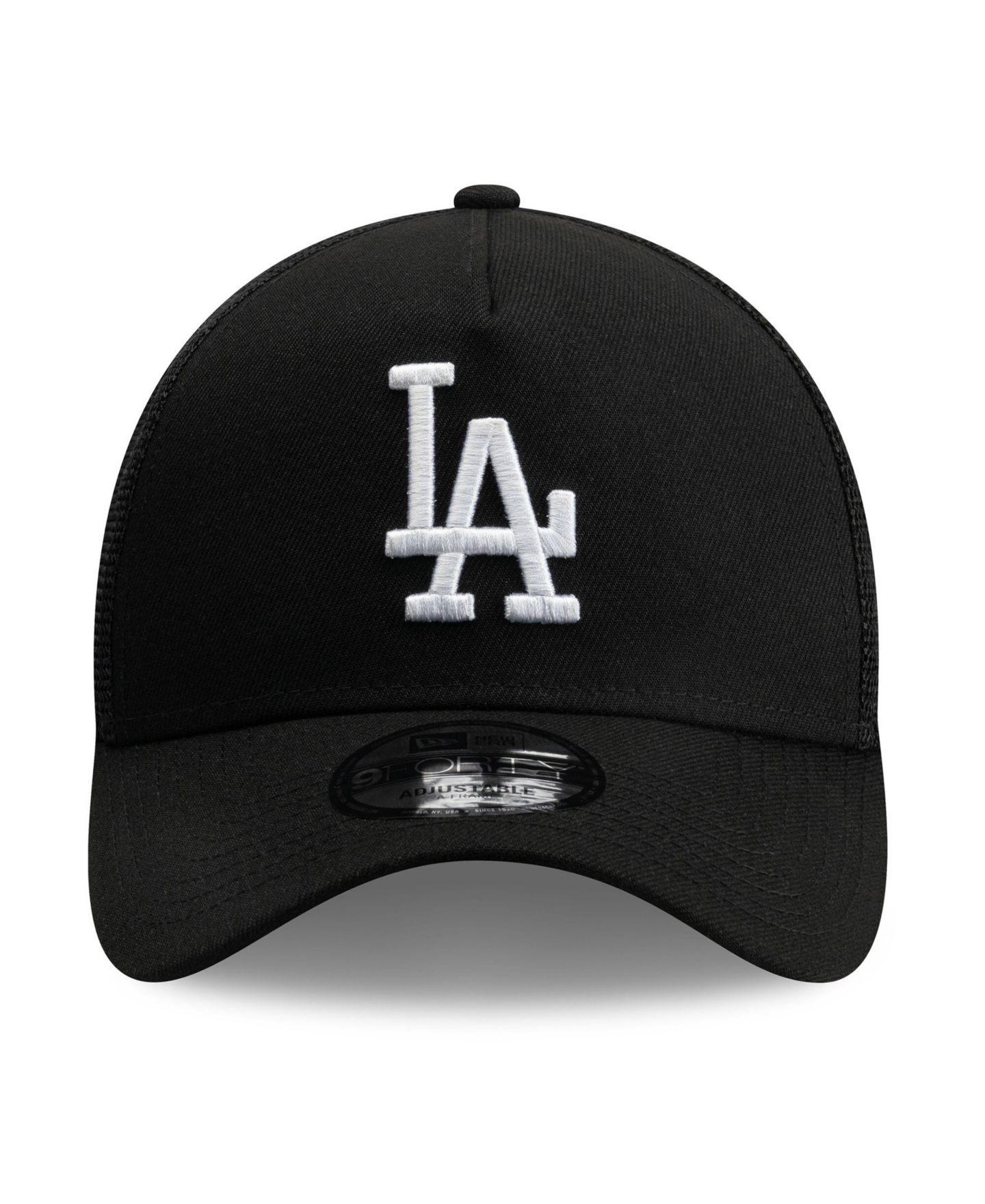 Мужская кепка New Era Black Los Angeles Dodgers Side Script 9FORTY A-Frame Trucker Adjustable Hat — фото 2