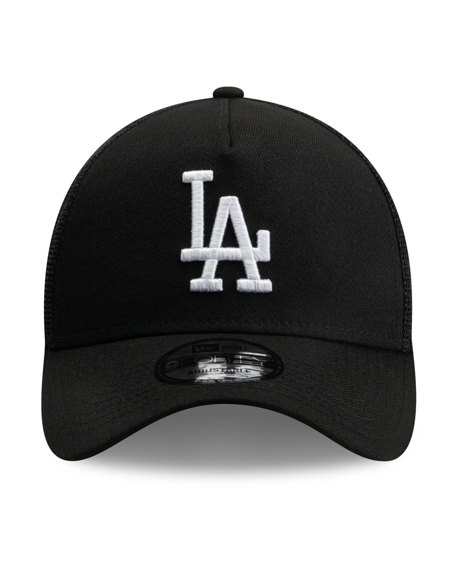 Men's Black Los Angeles Dodgers Side Script 9FORTY A-Frame Trucker Adjustable Hat
