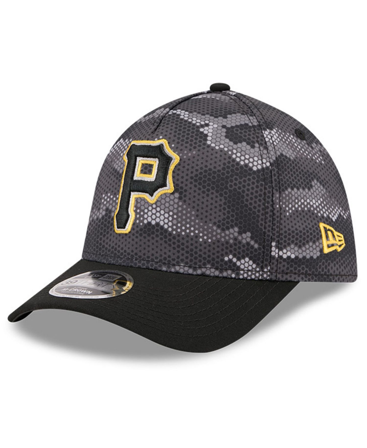 Men's Black Pittsburgh Pirates Camo 39THIRTY A-Frame Flex Hat