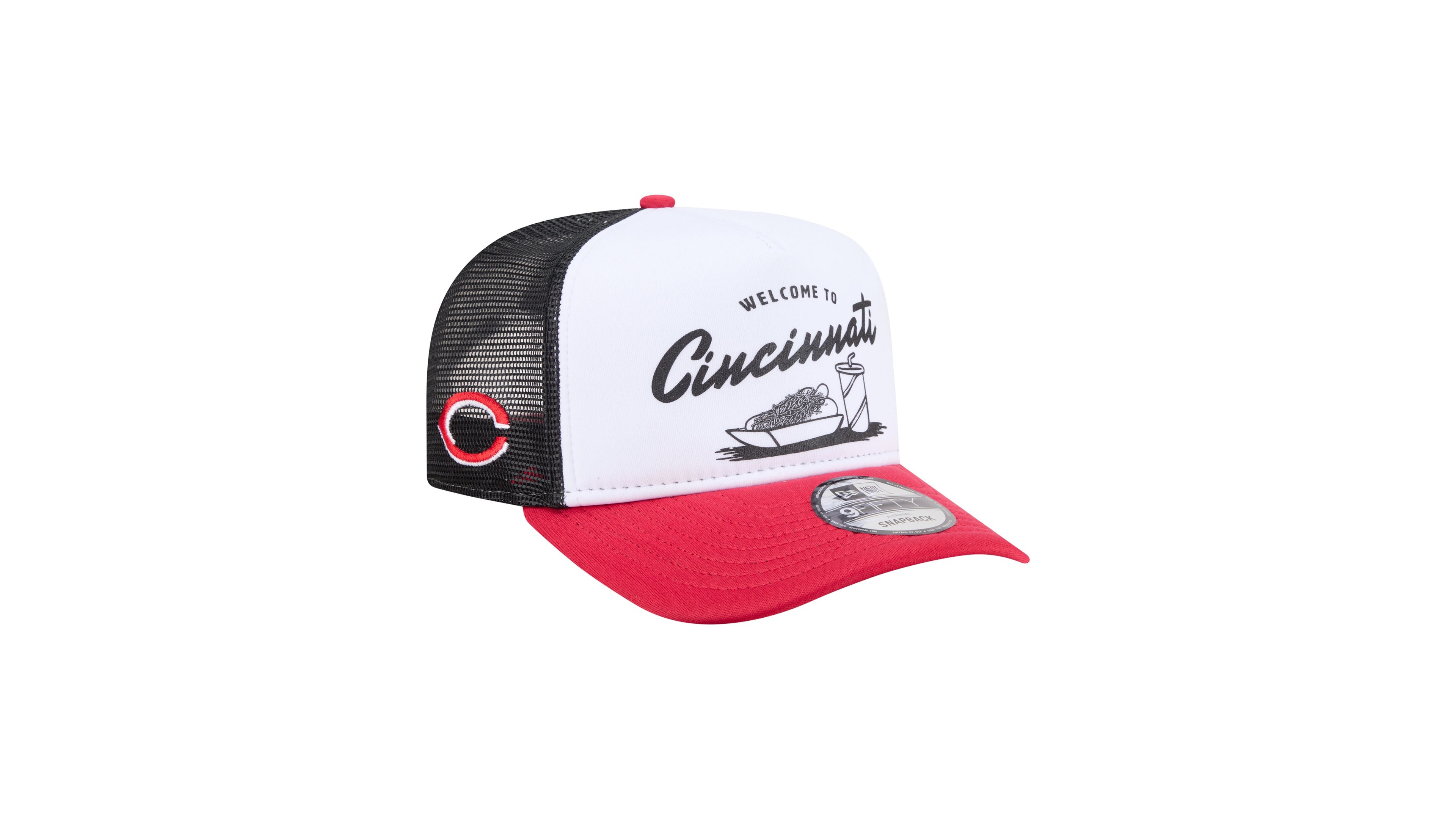 New Era Men's White/Red Cincinnati Reds Foodie A-Frame 9FIFTY Trucker Snapback Hat