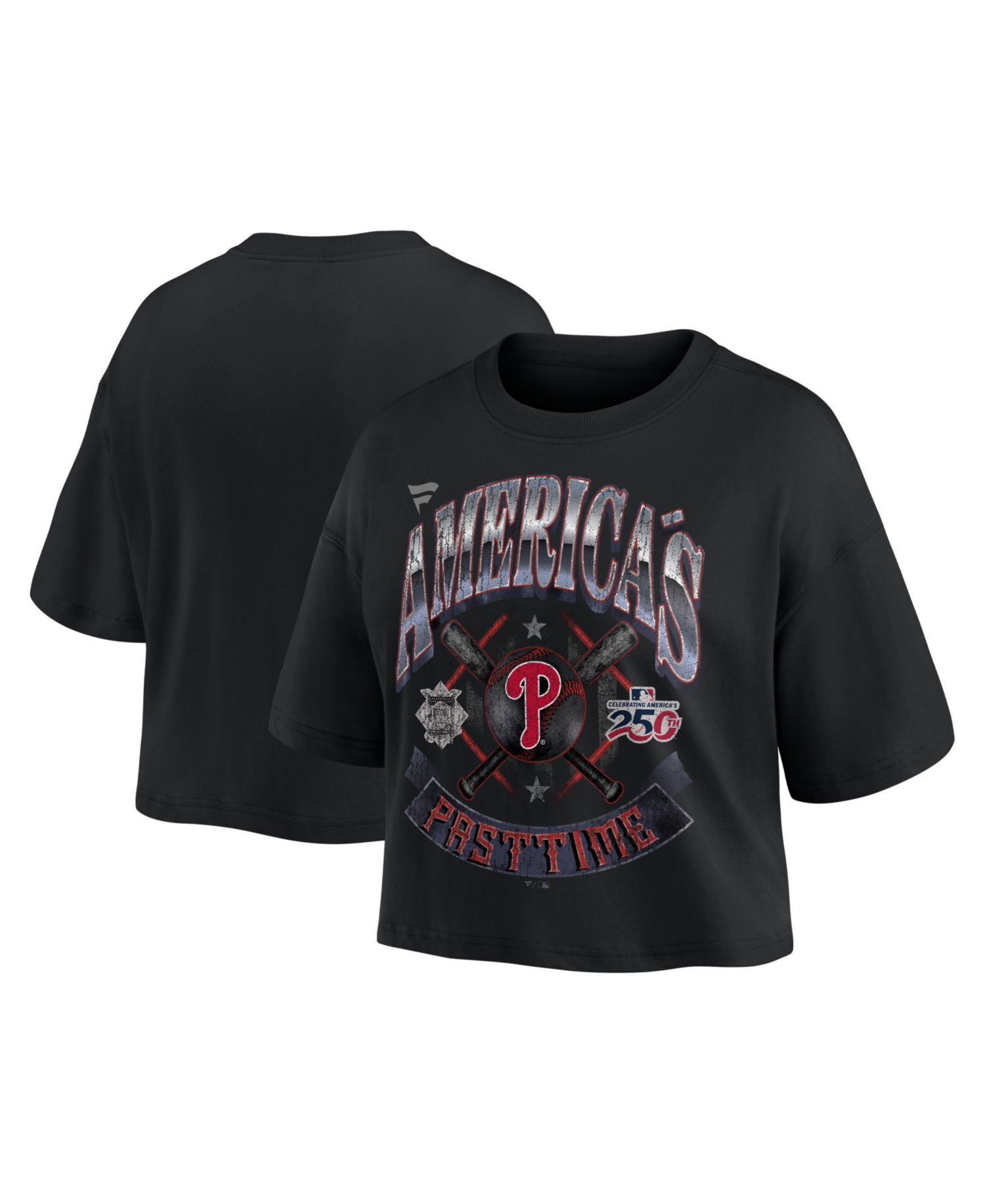 Women's Black Philadelphia Phillies Americana Crop T-Shirt