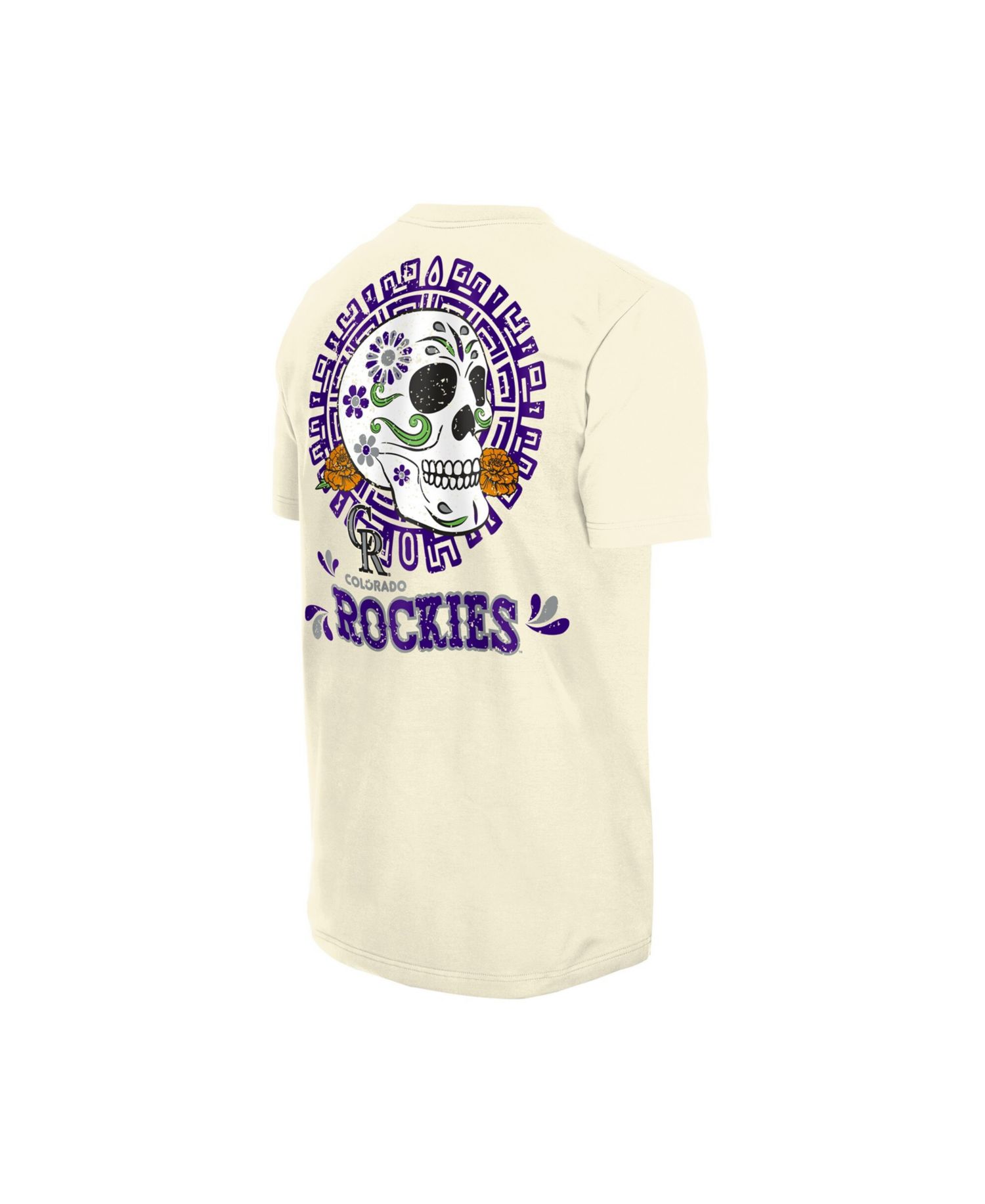 Men's Natural Colorado Rockies Dia de los Muertos Sugar Skull T-Shirt