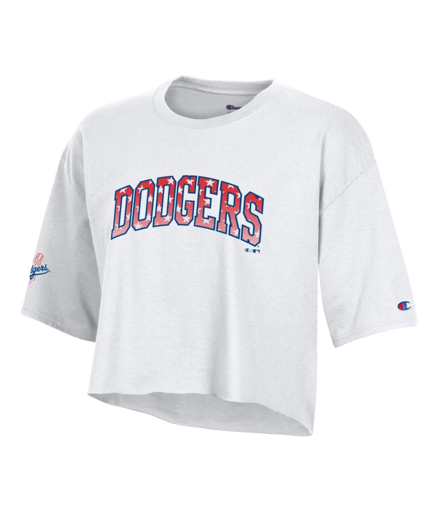 Women's White Los Angeles Dodgers Boyfriend Cropped Americana T-Shirt