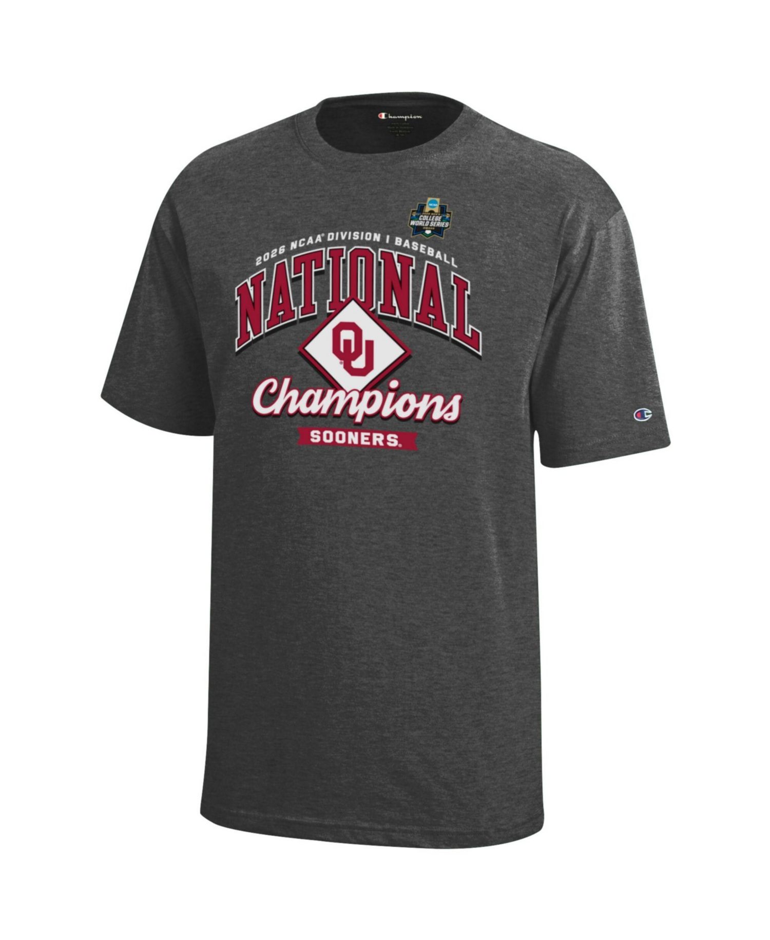 Big Boys and Girls Heather Black Oklahoma Sooners 2026 NCAA Baseball Men's College World Series Locker Room T-Shirt