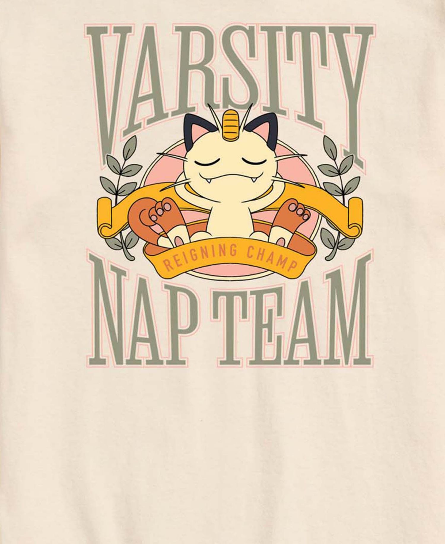 Men's Pokemon Meowth Varsity Nap Team Graphic T-Shirt