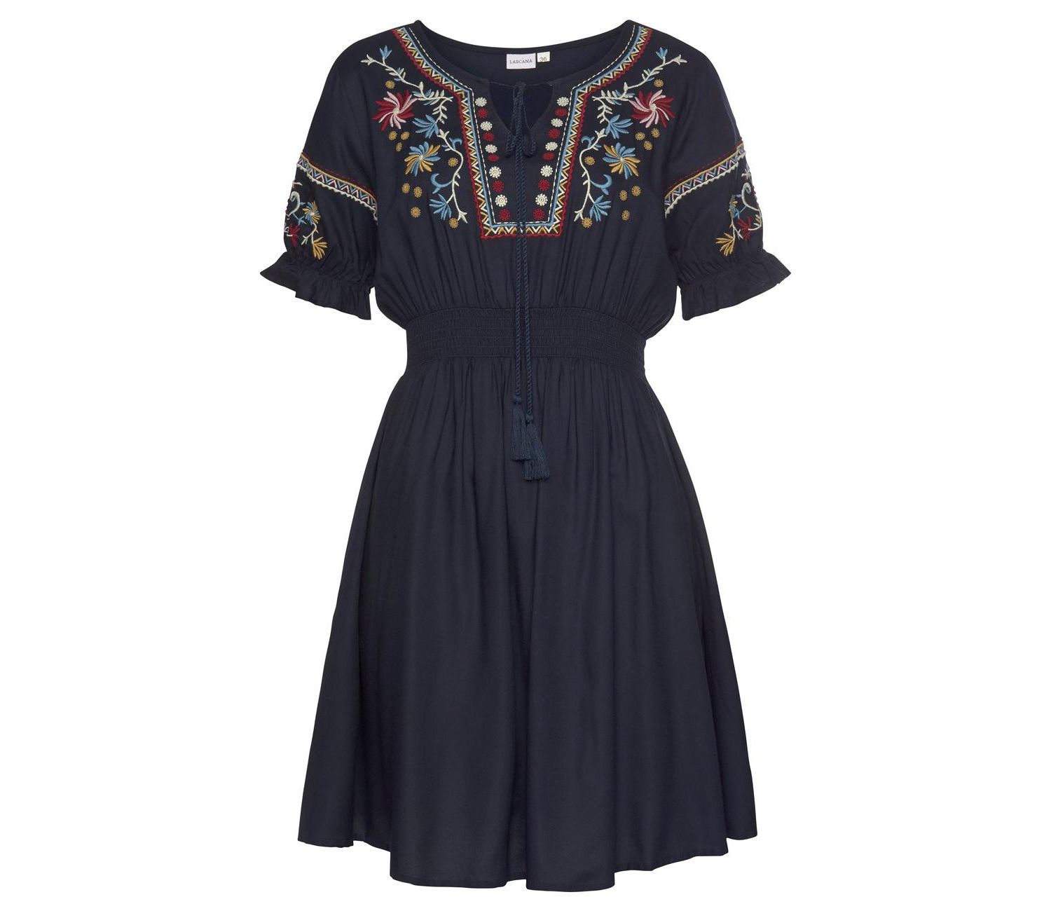 Women's Viscose Embroidered Short A-Line Elastic-Waist Short Dress