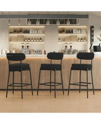 30" Bar Stools Set of 3, Counter Height Bar Chairs with Backrest and Footrest