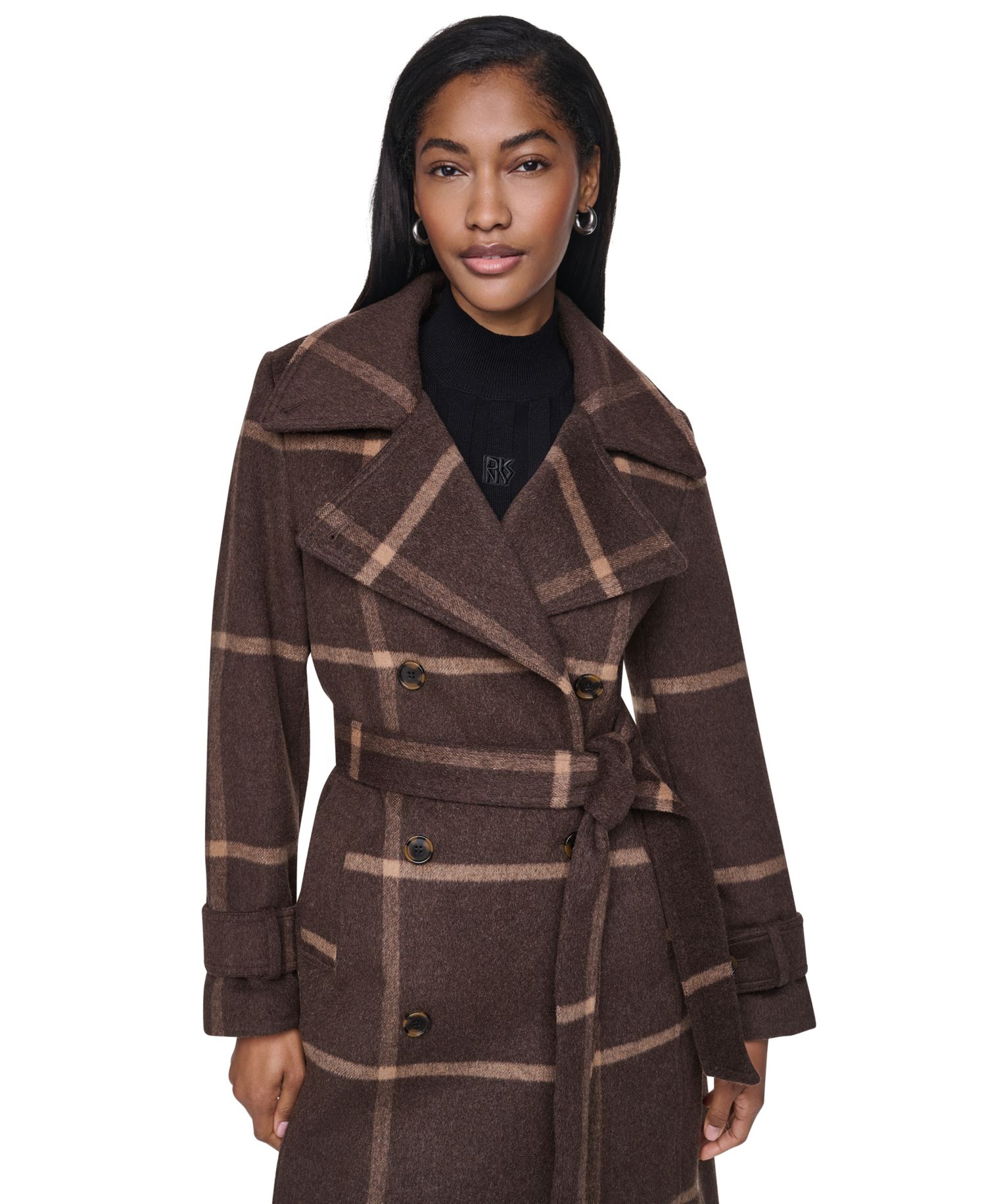 Womens Notch Collar Belted Wrap Coat