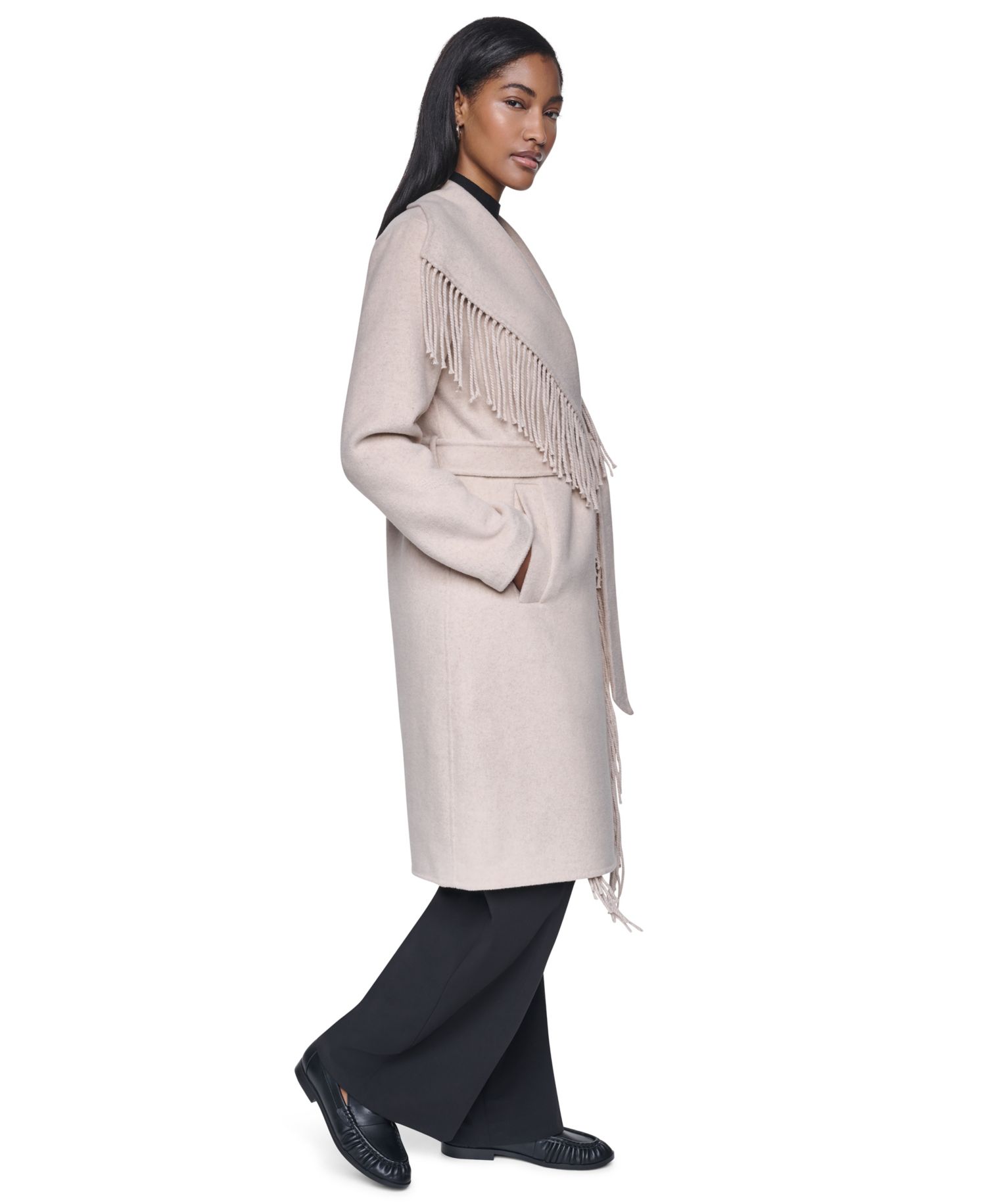 Women's Double Faced Fringe Wrap Coat