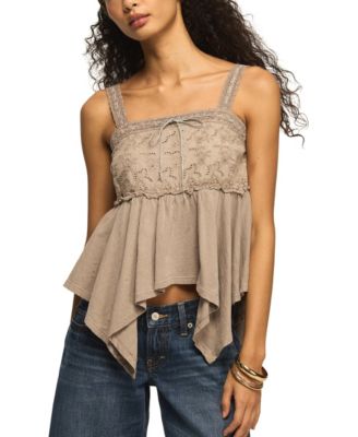 Women's Eyelet Yoke Square Neck Tank Top