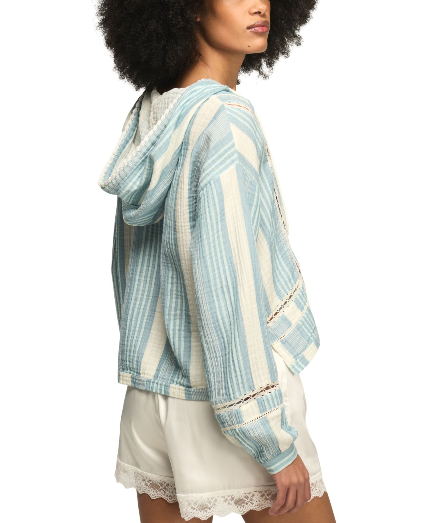 Women's Striped Lace Detail V-Neck Hoodie