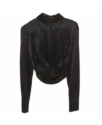 Women's Draped Stretch-Silk Cropped Shirt