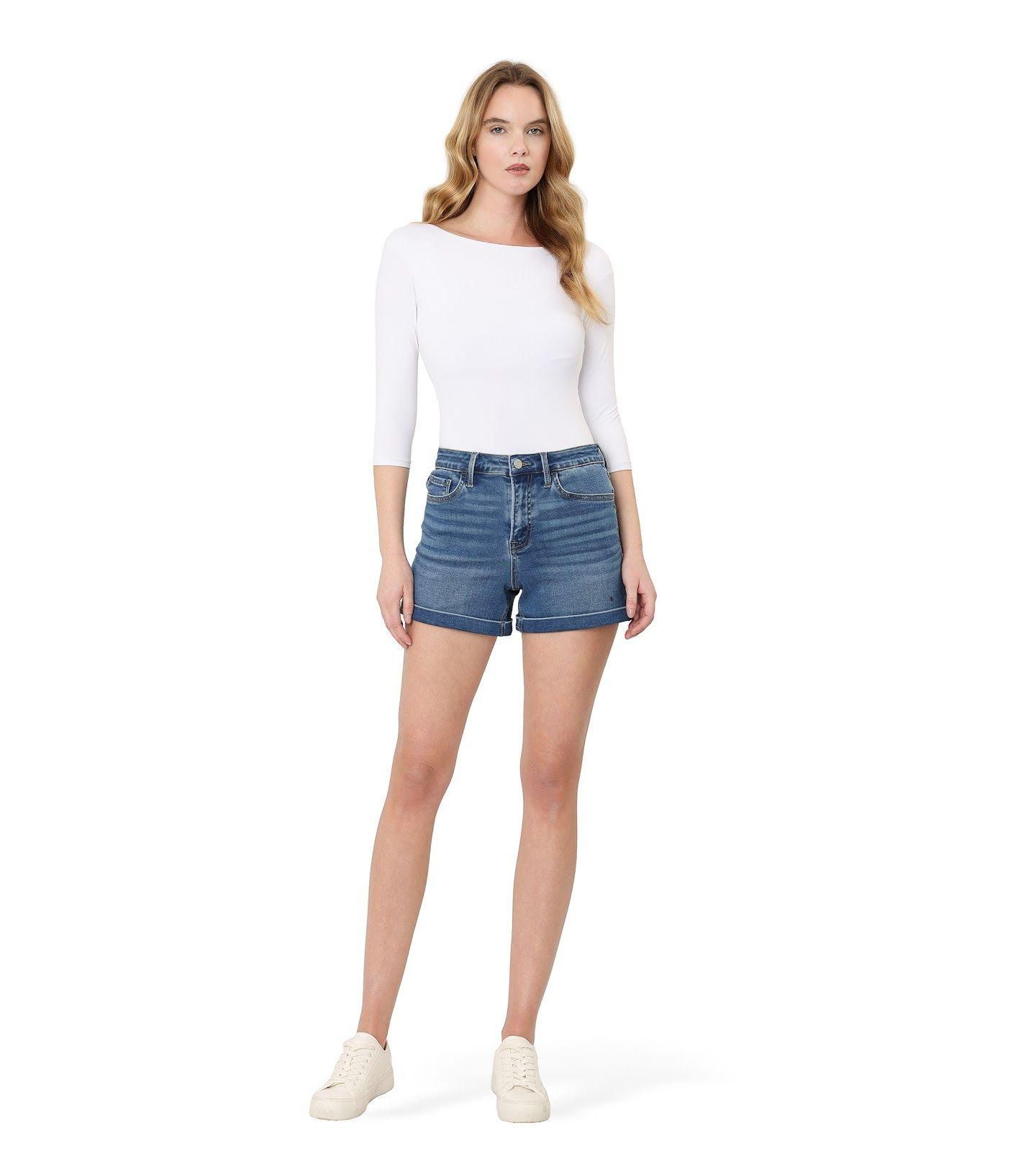 Женские шорты Vervet High Rise Super Soft Cuffed Denim Shorts, цвет: Средний синий — фото 2