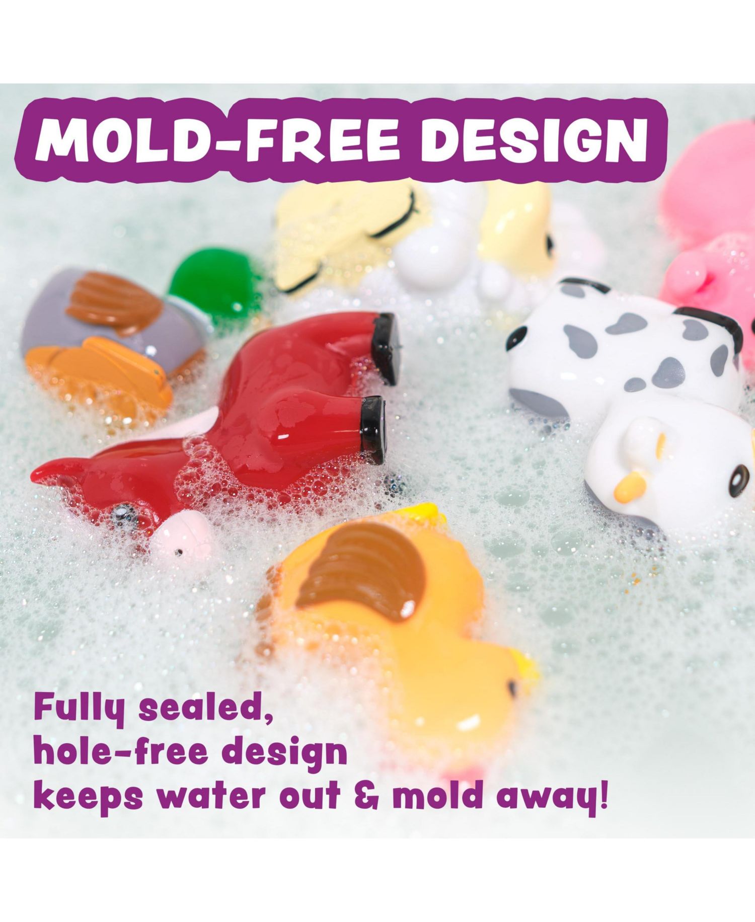 6 Pack Barnyard Mold Free Bath Toys Sealed No Hole Soft Squeezable Float Bathtub Pool