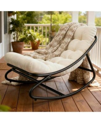 Weather Resistant Metal Rocking Chair for Outdoor Modern Patio Rocking Chair with Thick Cushions Comfortable Rocker for Porch, Backyard