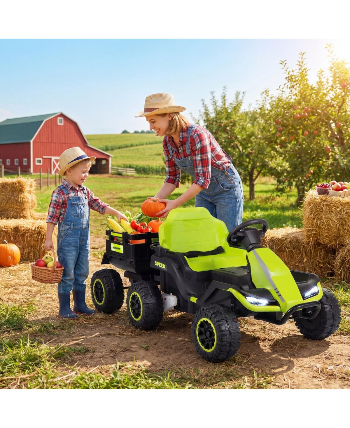 Slickblue Kid's Tractor Ride-On 24V with Detachable Trailer and Music System