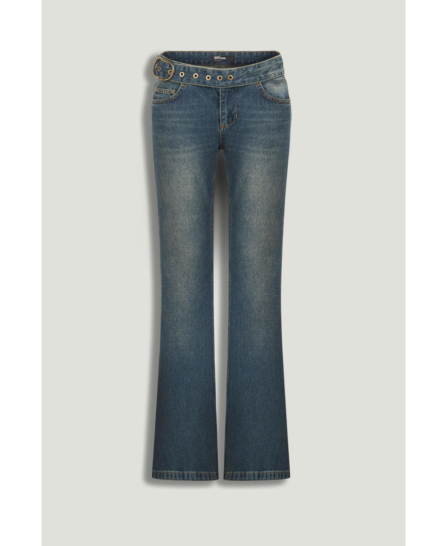 Women's Belted Denim Flare Trousers
