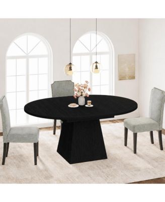 47"-63" Extendable Round Dining Table,modern dining table with square base. Table only, chairs not included.