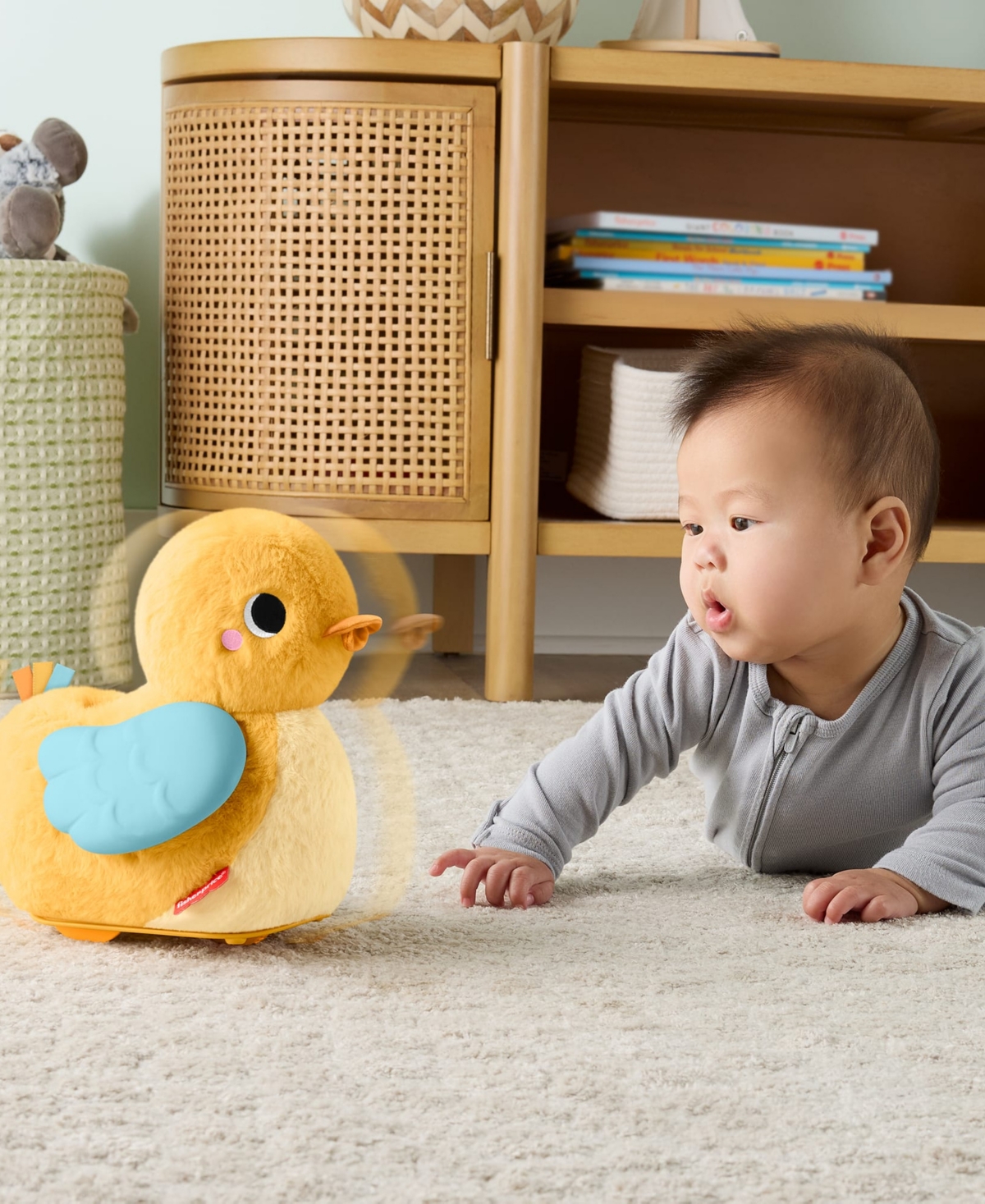Fisher Price 4-in-1 Cuddle and Crawl Duck, Baby Musical Tummy Time and Crawling Plush Toy, Ages Birth+