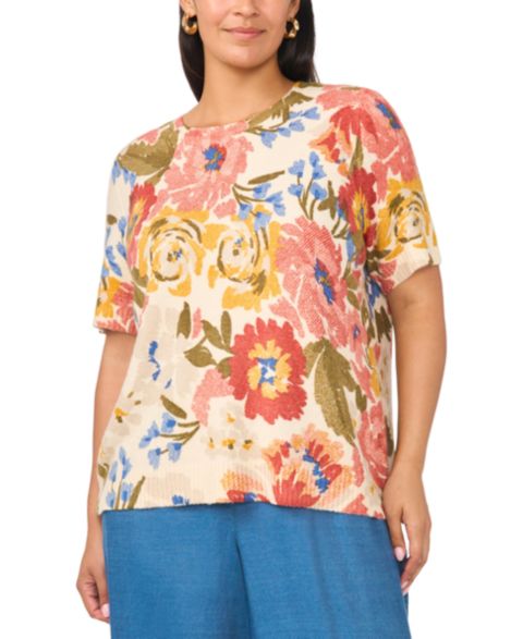 Женский свитер Vince Camuto Plus Size Short-Sleeve Crewneck, цвет: Берёзовый