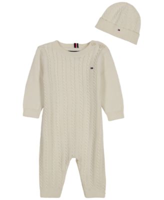 Baby Boys' Cable-Knit Long-Sleeve Coverall and Hat, 2-Piece Set