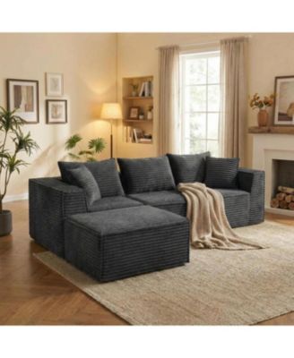 Cloud Sectional Couch with Chaise, Modular L-Shaped Sofa, Deep Seat Comfy Corduroy Memory Foam Couch,Upholstered Couches for Apartments