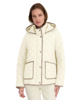 Women's Hooded Cordouroy Trim Quilted Coat