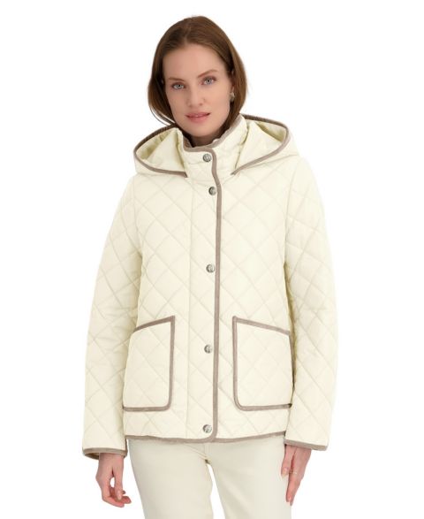 Женские куртки Tahari Women's Hooded Cordouroy Trim Quilted Coat