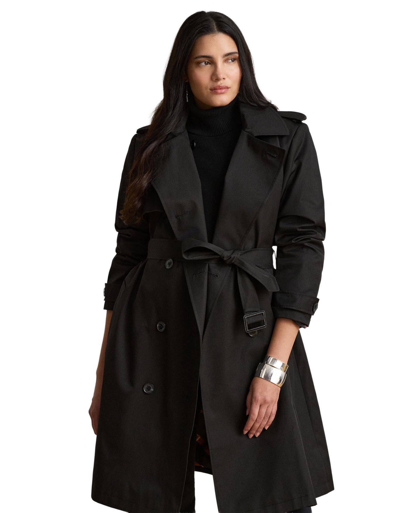 Женское пальто Lauren Ralph Lauren Plus Size Double Breasted Trench Coat, цвет: Чёрный — фото 1