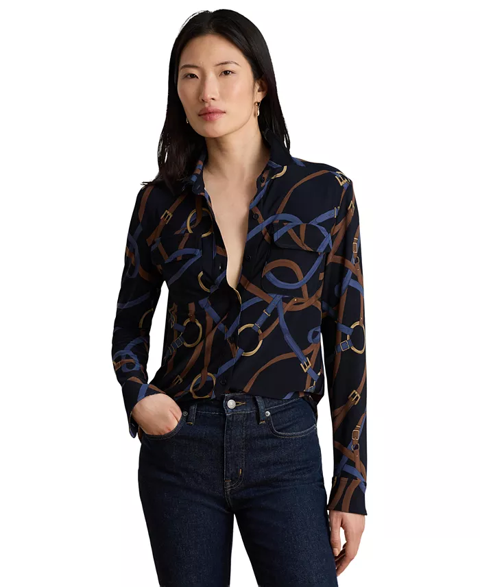Women's Belting-Print Stretch Jersey Shirt