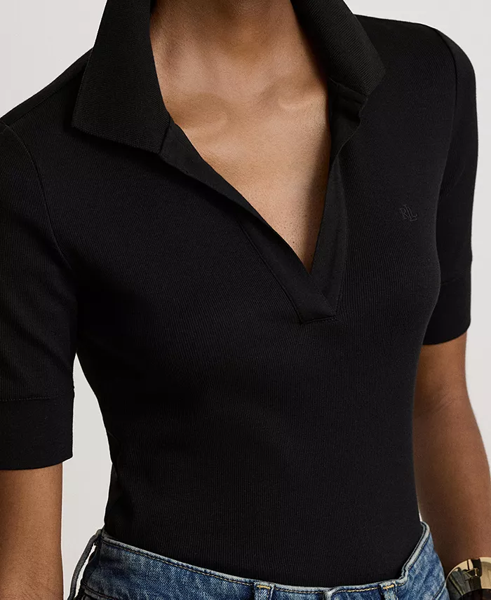 Women's Jersey Short-Sleeve Collared Top - thumbnail 9