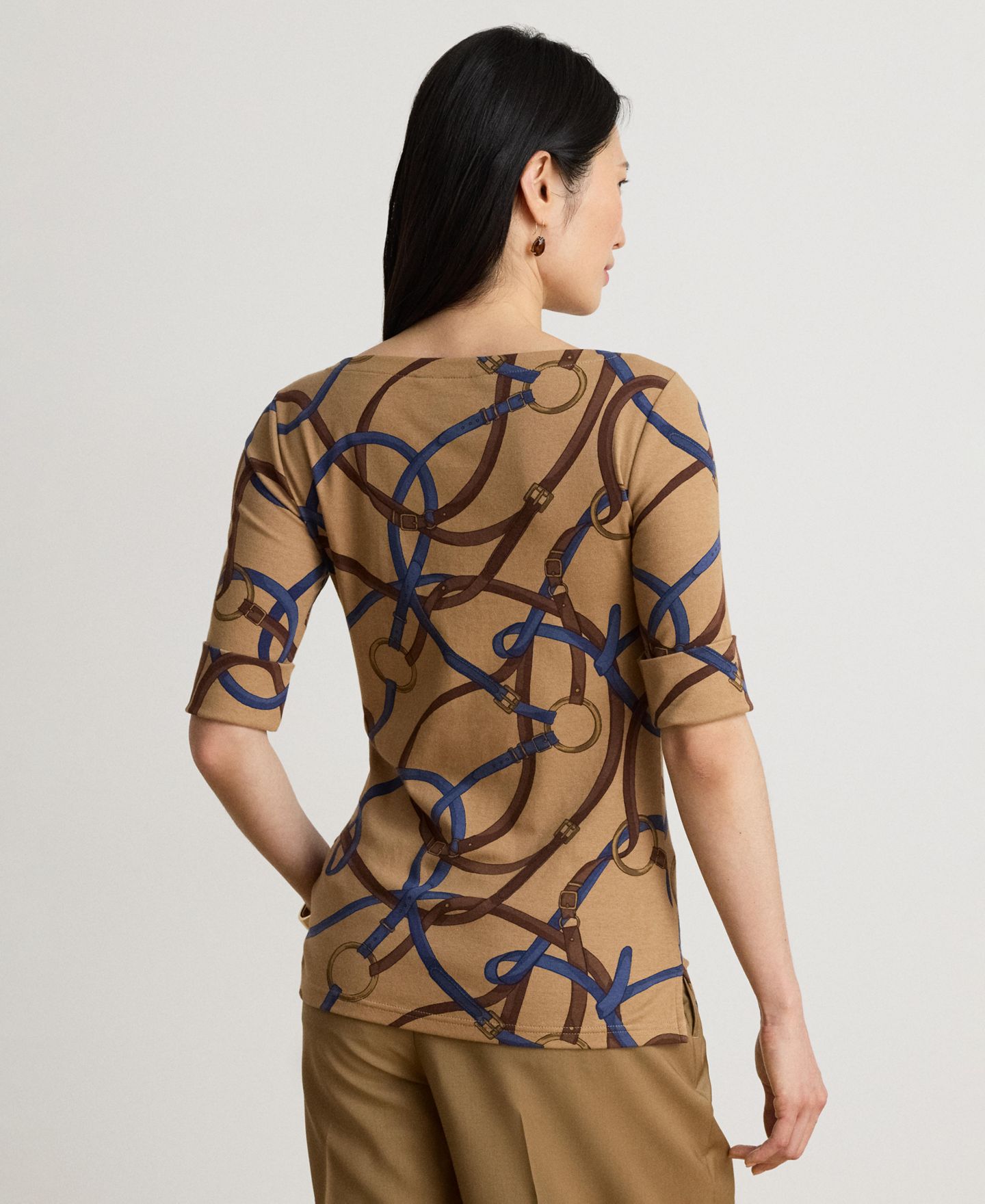 Женский топ Lauren Ralph Lauren Belting Print Boat Neck, цвет: Верблюжий разноцветный — фото 5
