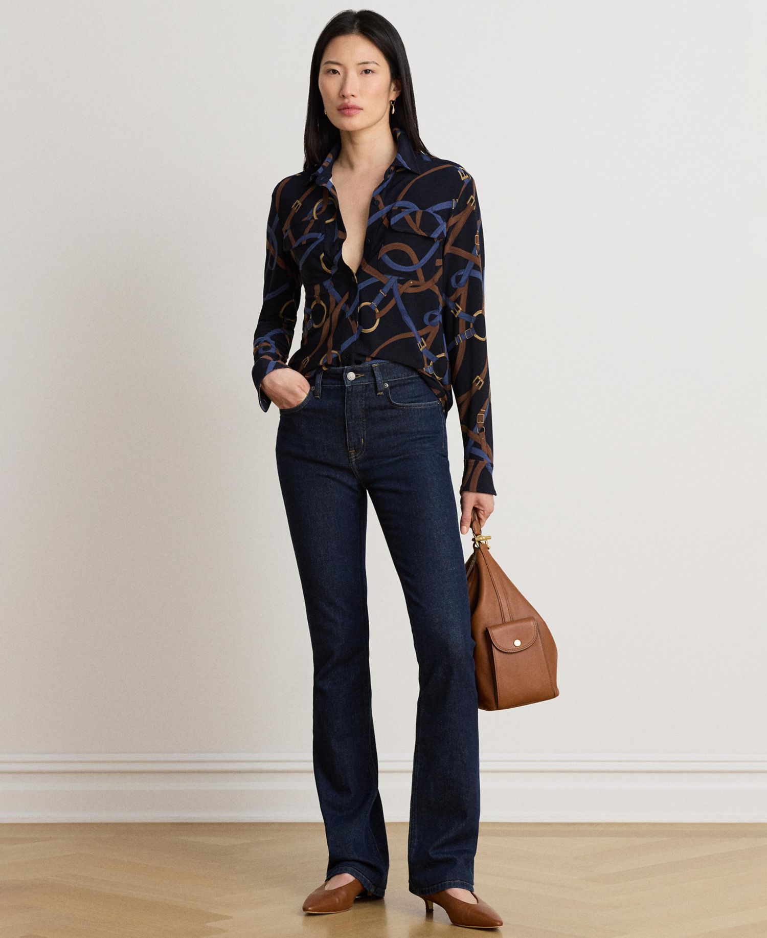 Women's Belting-Print Stretch Jersey Shirt