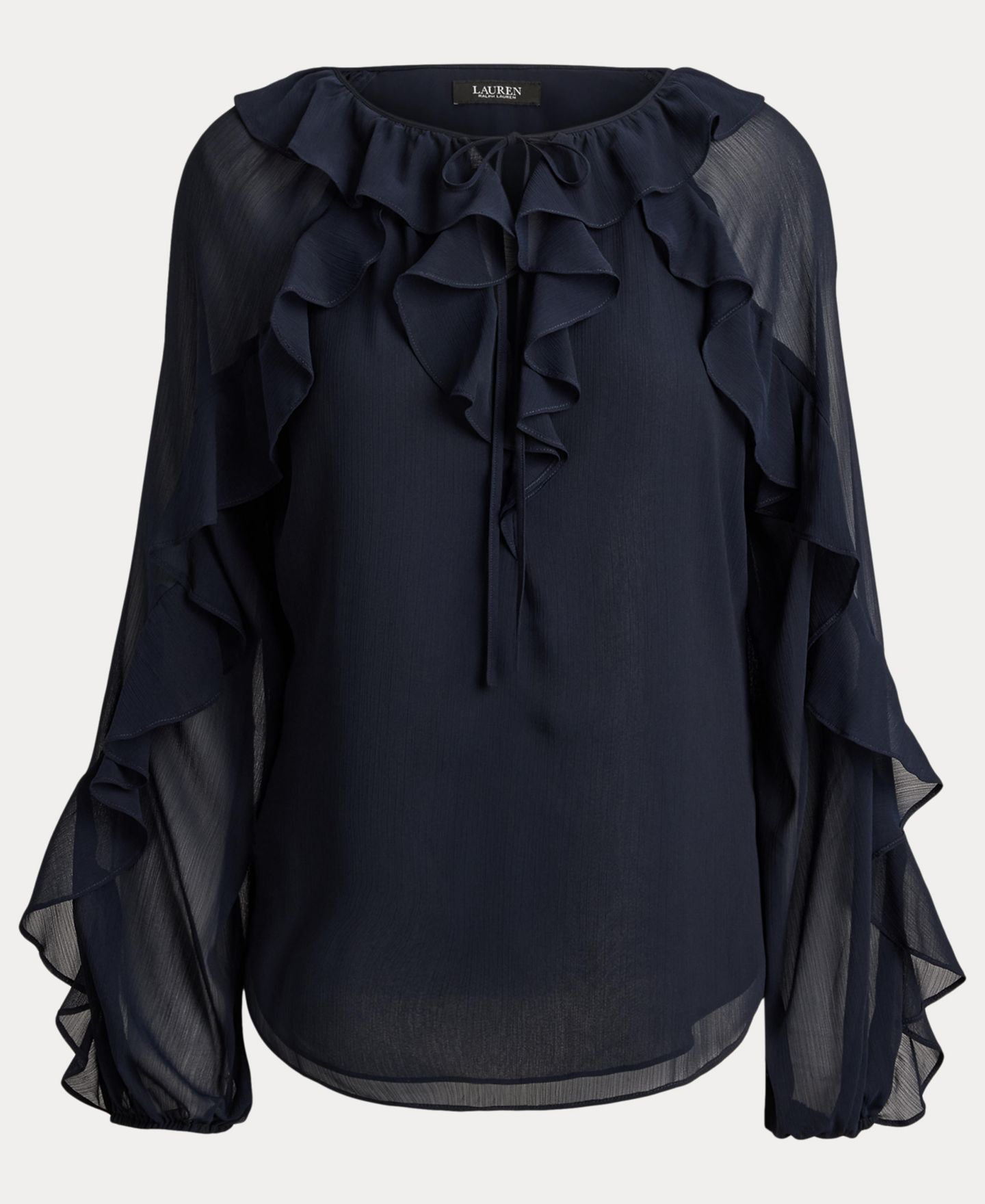 Женская блузка Lauren Ralph Lauren Ruffle-Trim Crinkle Georgette Blouse, цвет: Тёмно-синий — фото 5