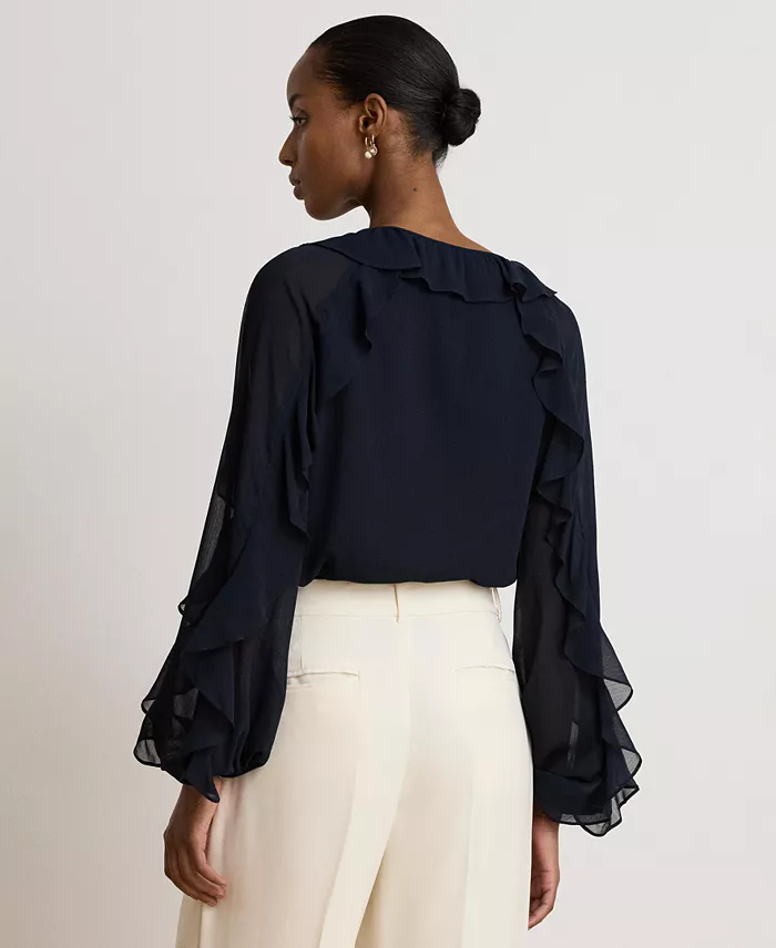 Women's Ruffle-Trim Crinkle Georgette Blouse - thumbnail 4