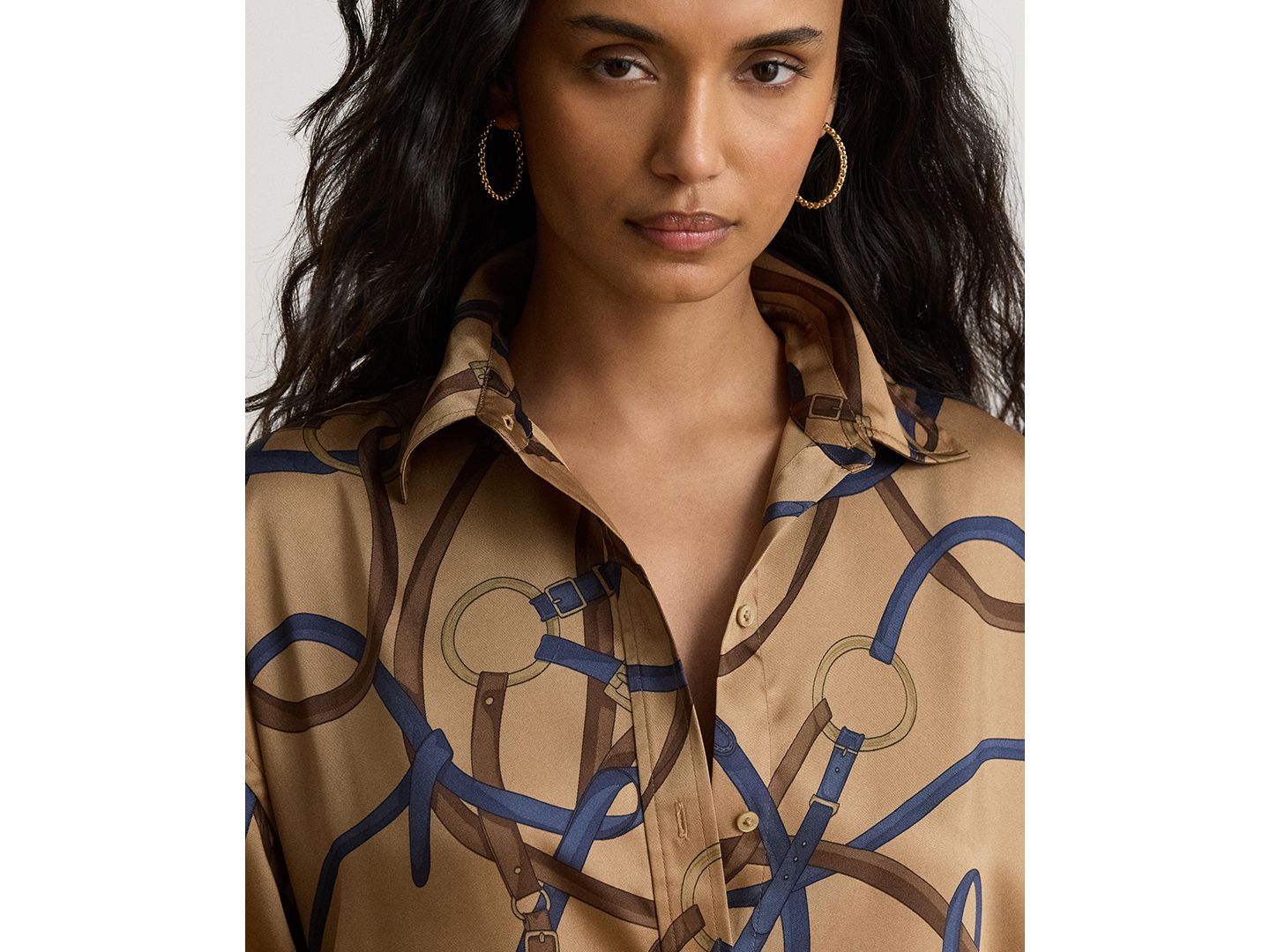 Женское платье Lauren Ralph Lauren Belting Print Collared Midi, цвет: Верблюжий разноцветный — фото 4