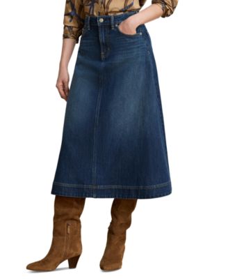 Women's A-Line High-Waisted Midi Denim Skirt