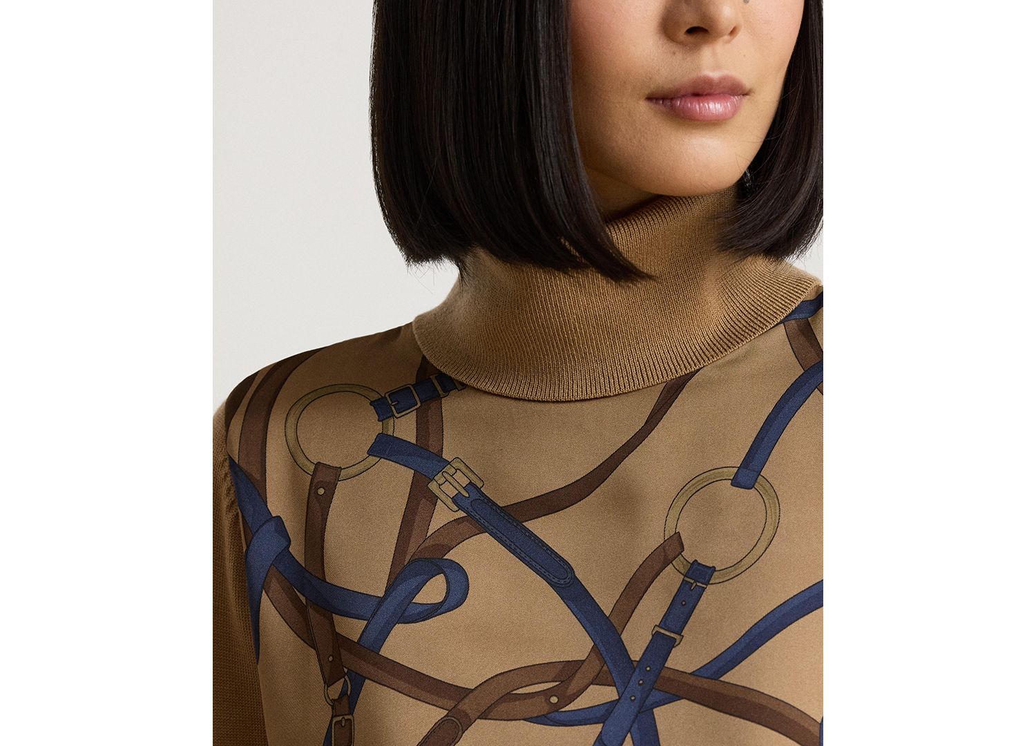 Women's Belting-Print Turtleneck Sweater