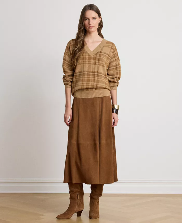 Women's Plaid V-Neck Sweater - thumbnail 3