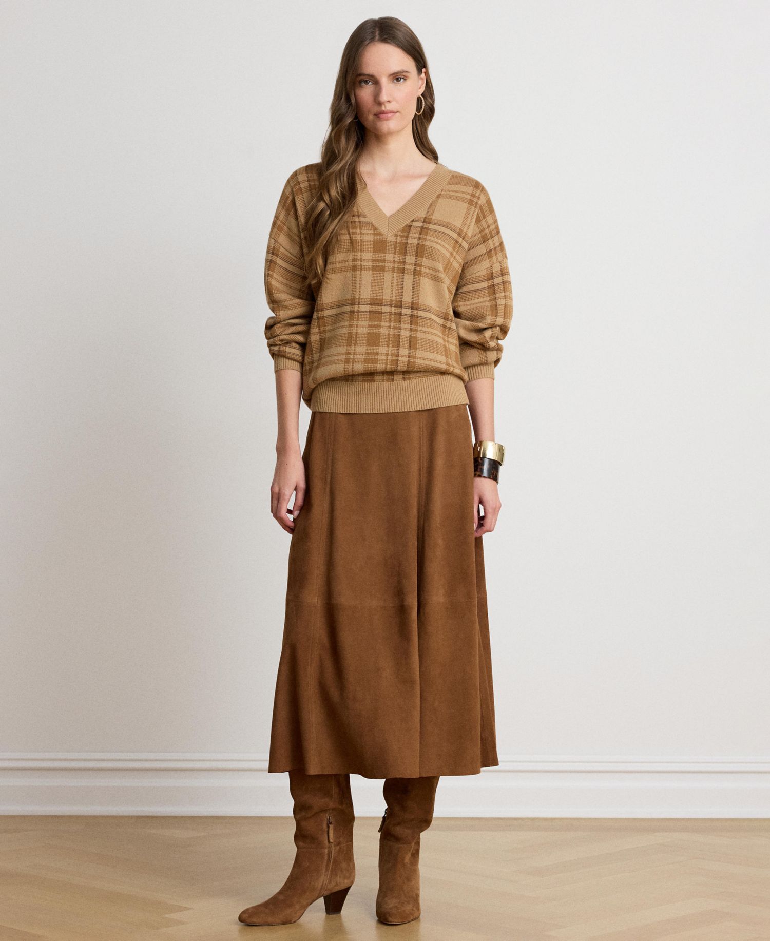 Women's Plaid V-Neck Sweater