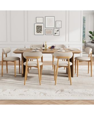 Wooden Dining Chairs Set of 6 - Modern Fabric Upholstered Kitchen Chairs with Wood Legs, Farmhouse Side Chairs for Dining Room Kitchen Vanity