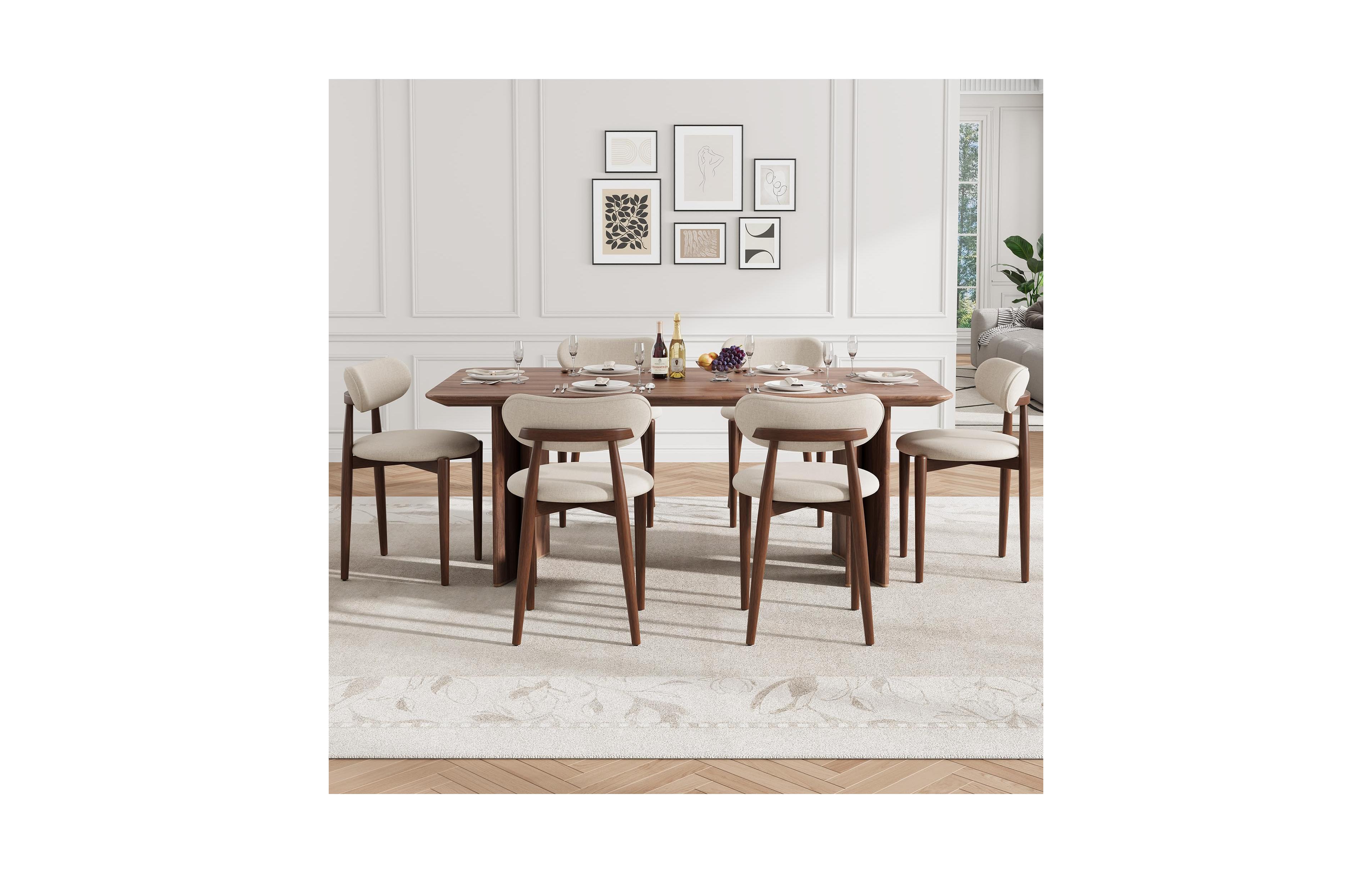 gaomon Wooden Dining Chairs Set of 6 - Modern Fabric Upholstered Kitchen with Wood Legs, Farmhouse Side for Room Vanity